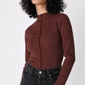 Lulus Nod To Mod Brown Ribbed Mock Neck Bodysuit - Size XS
